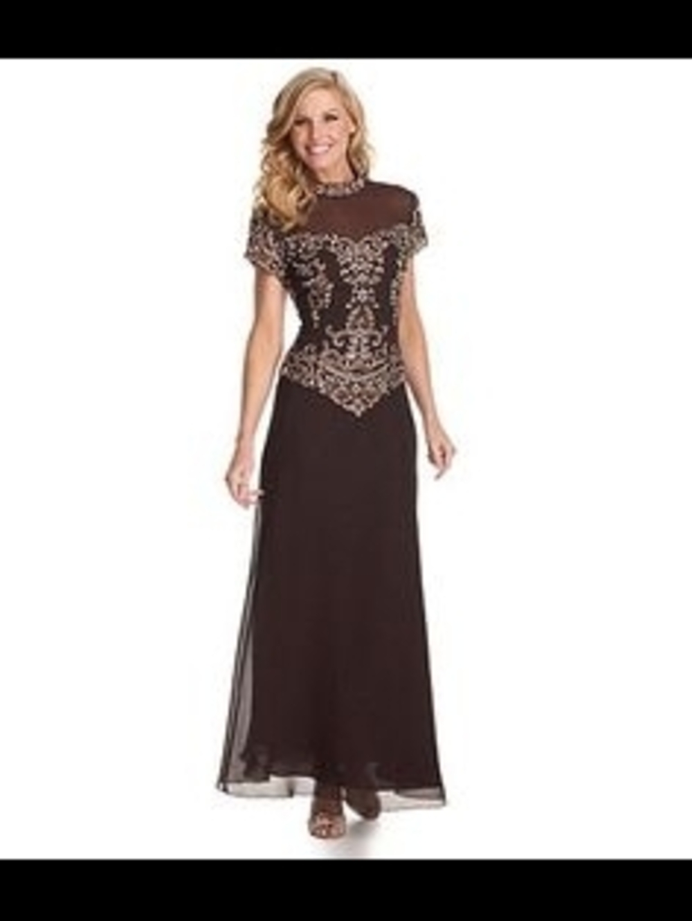 Vintage Style Beaded Illusion Gown Black Formal Maxi Dress High Neck